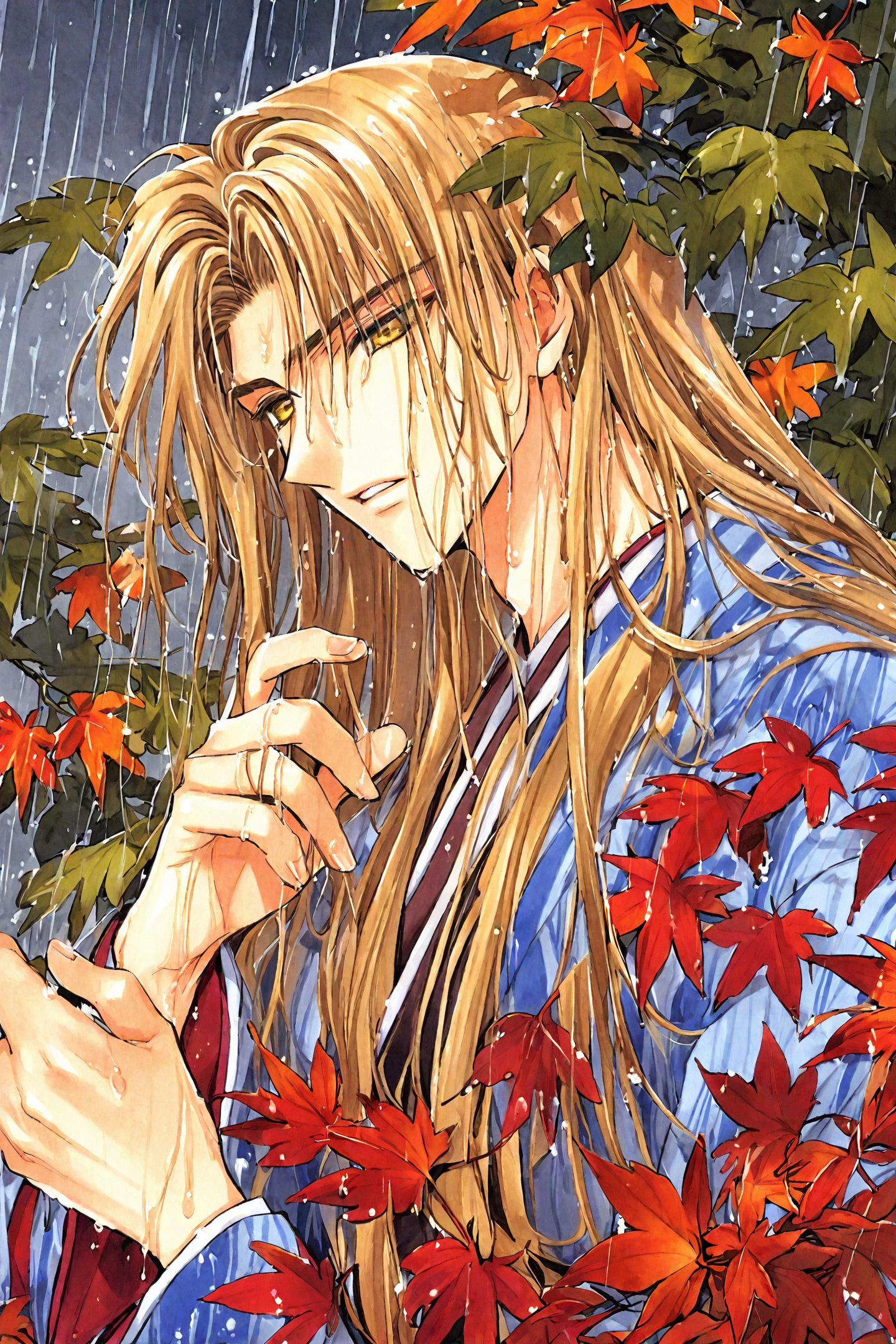 33691-3903483065-X(CLAMP),_solo,male focus,1boy,Kakyou Kuduki,long hair,blonde hair,japanese clothes,leaf,kimono,yellow eyes,wet,parted lips,uppe.png